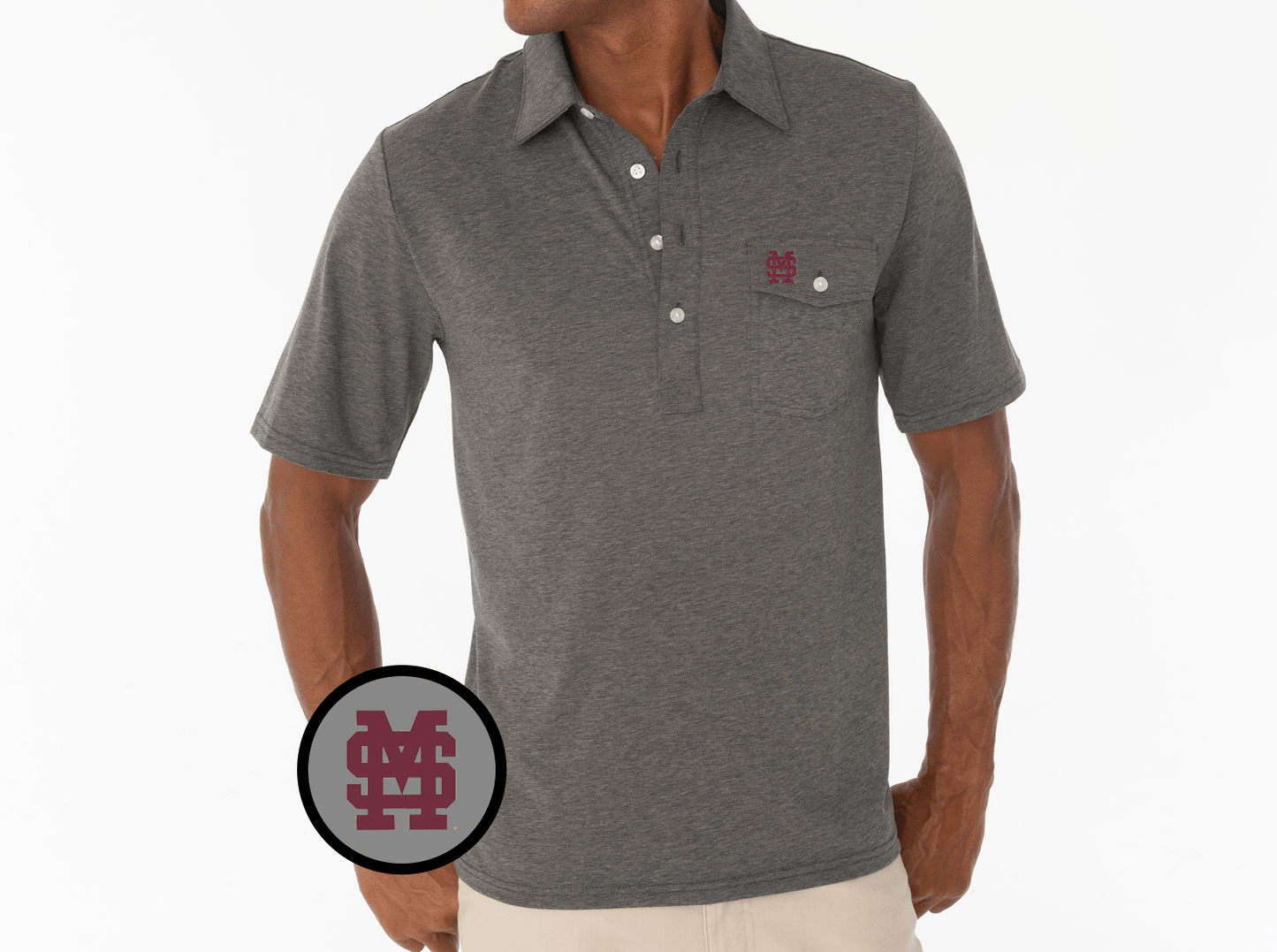 Criquet Mississippi State Coaches Players Shirt in Interlock, Heather Grey, view 2