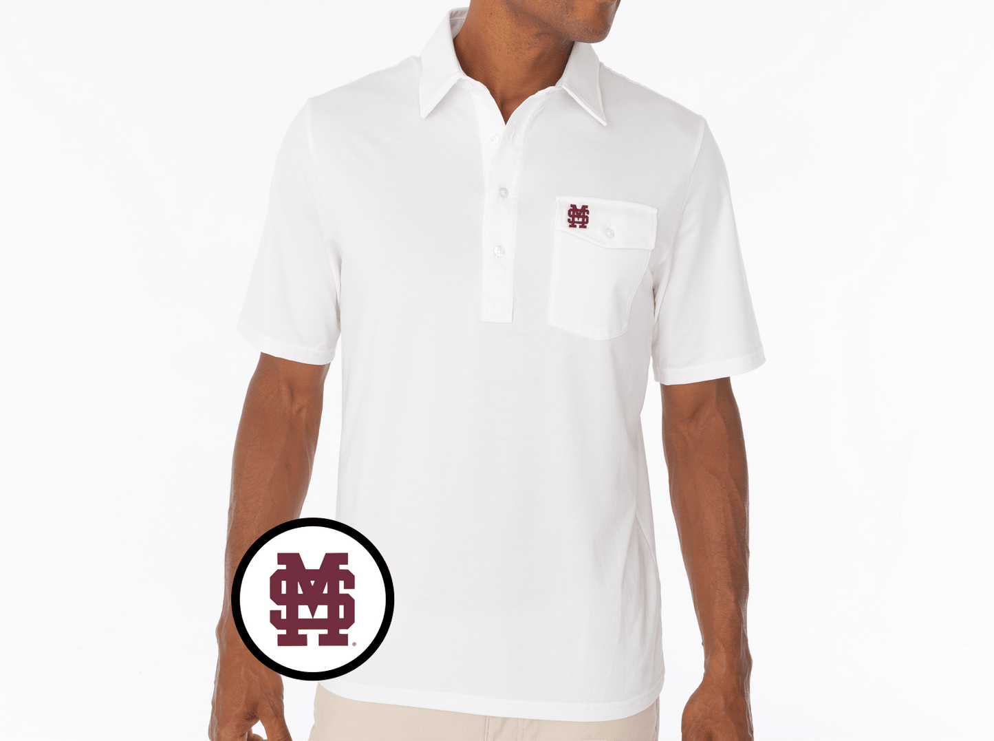 Criquet Mississippi State Coaches Players Shirt in Interlock, White, view 2