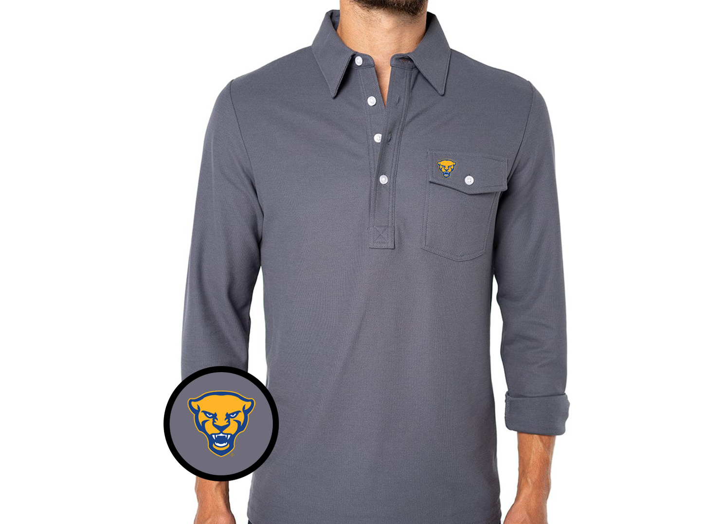 Criquet Pitt Long Sleeve Players Shirt in Panther, Blue Steel, view 2