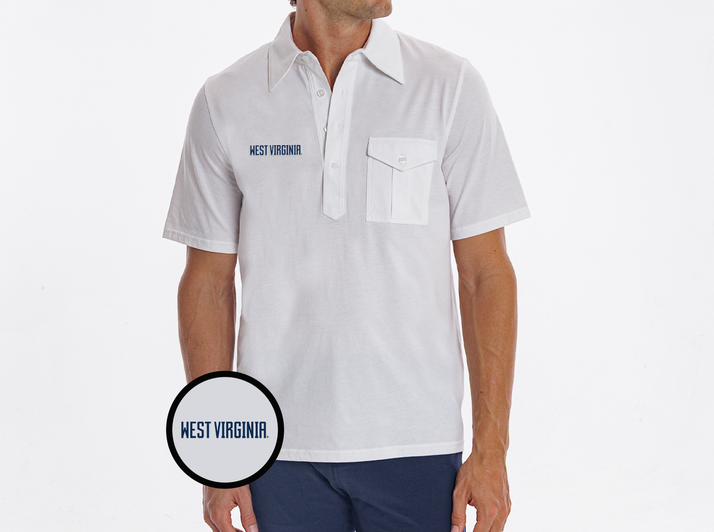 West Virginia - Retro Coach's Shirt - West Virginia Text - White