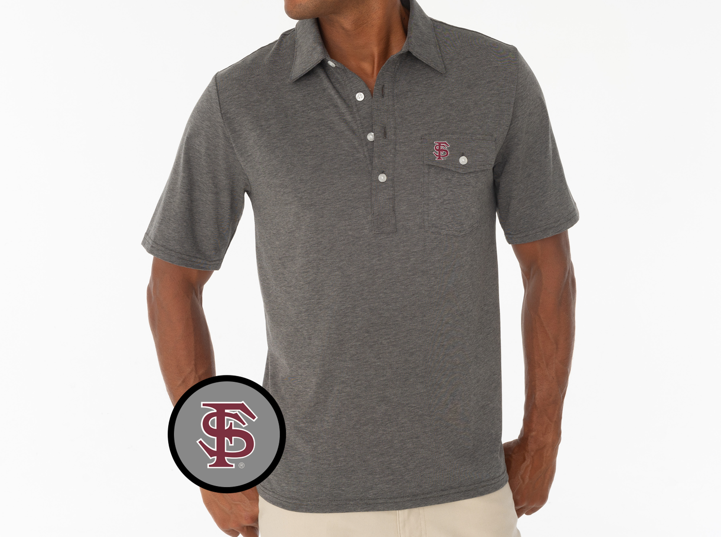 Criquet Florida State in Coaches Players Shirt, FS Interlock, Heather Grey, view 2