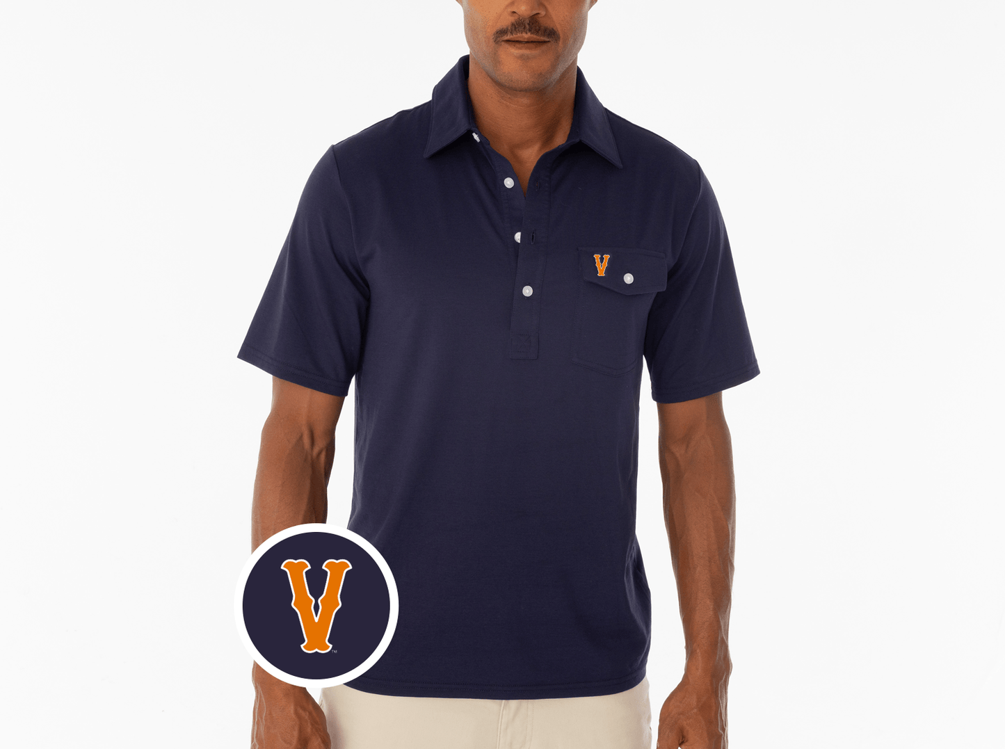 Criquet Virginia in Coaches Players Shirt, Vintage V, Navy, view 2