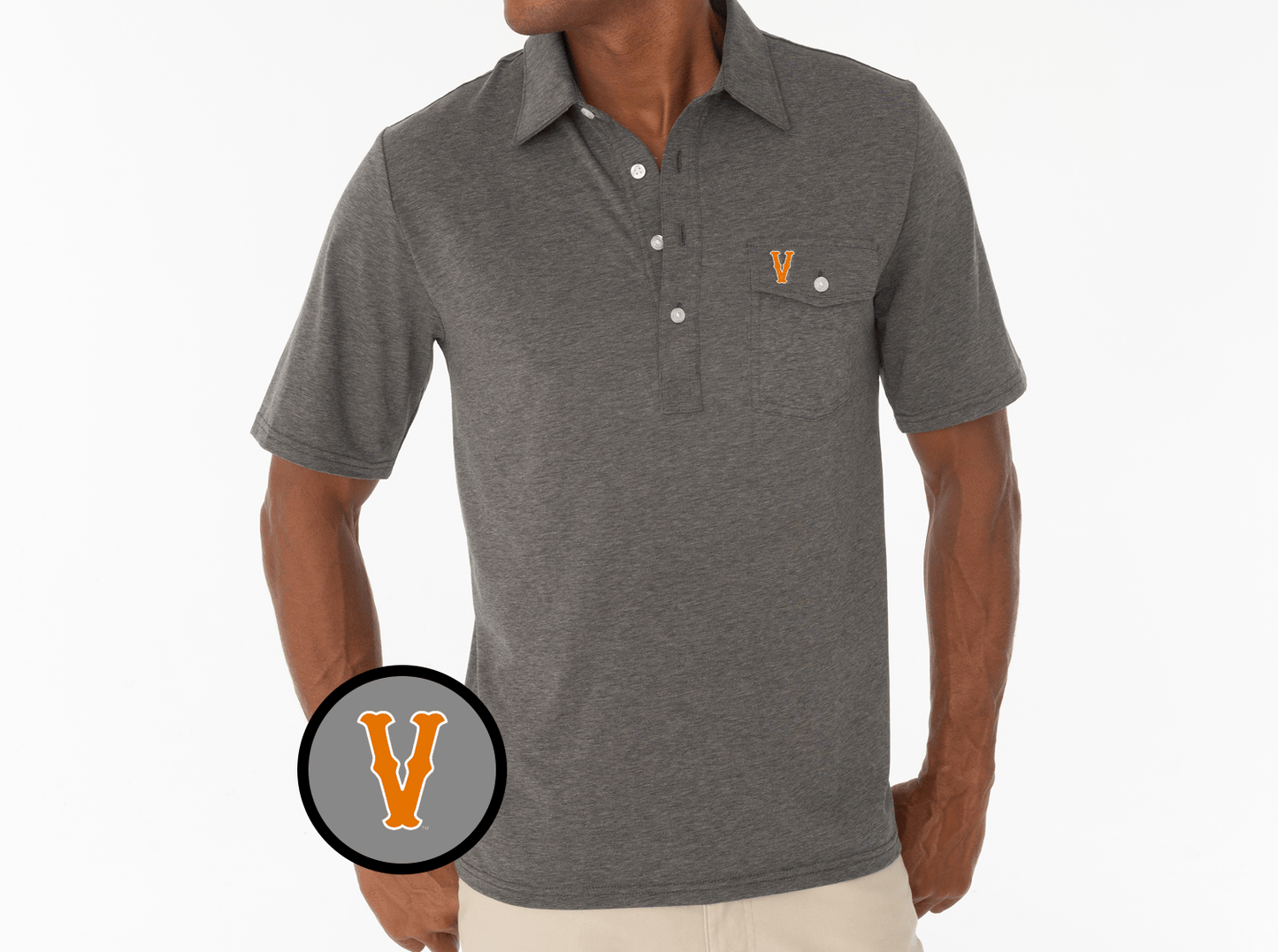 Criquet Virginia in Coaches Players Shirt, Vintage V, Heather Grey, view 2