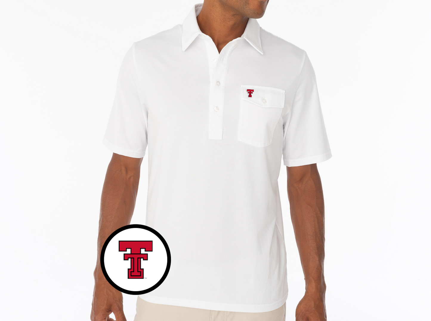Criquet Texas Tech in Coaches Players Shirt, New Double T, White, view 2