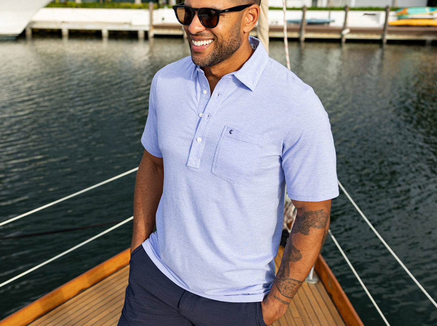 Criquet Top-Shelf Players Shirt in Bluebonnet Microstripe, view 10