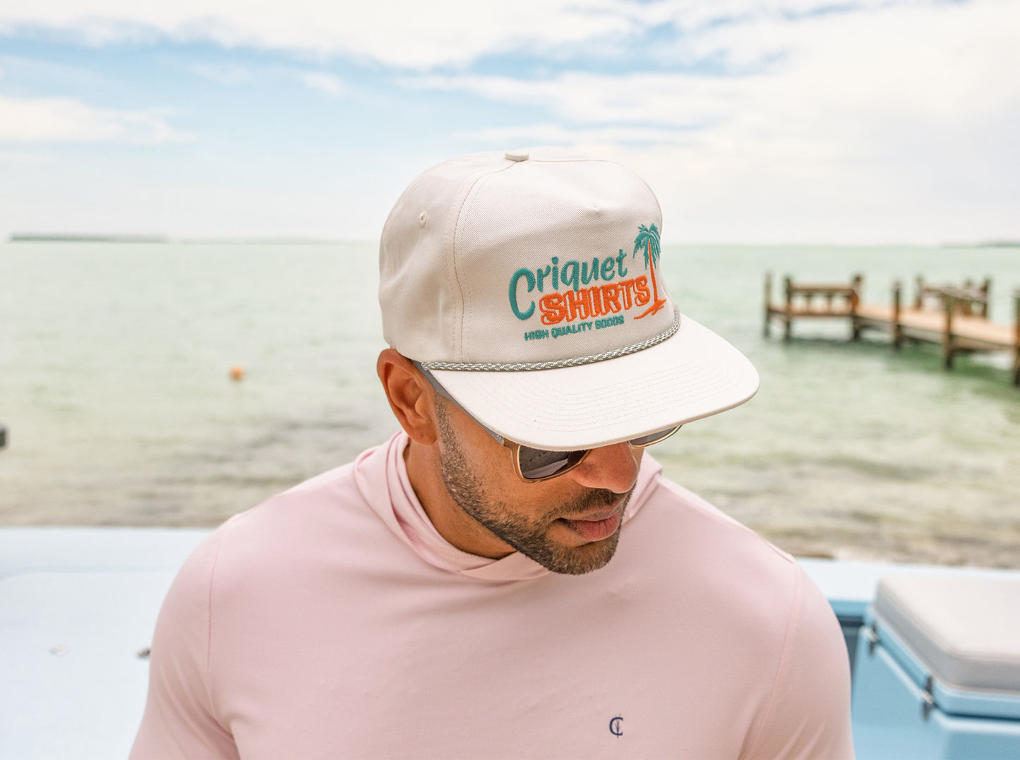 Throwback Hat in Criquet Palms, White Twill, view 5