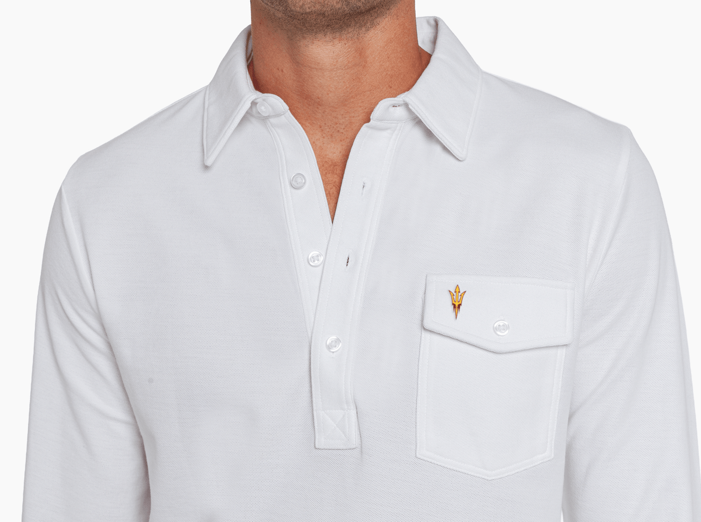 Criquet Arizona State Long Sleeve Players Shirt in Pitchfork, White, view 2