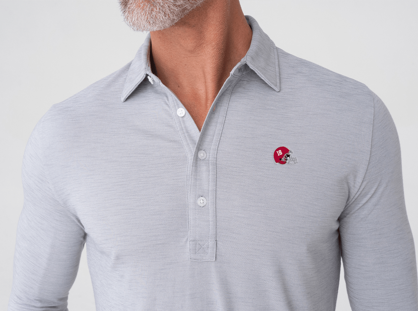 Criquet Alabama Brrr Long Sleeve Range Polo in Helmet, Silverado, view 2