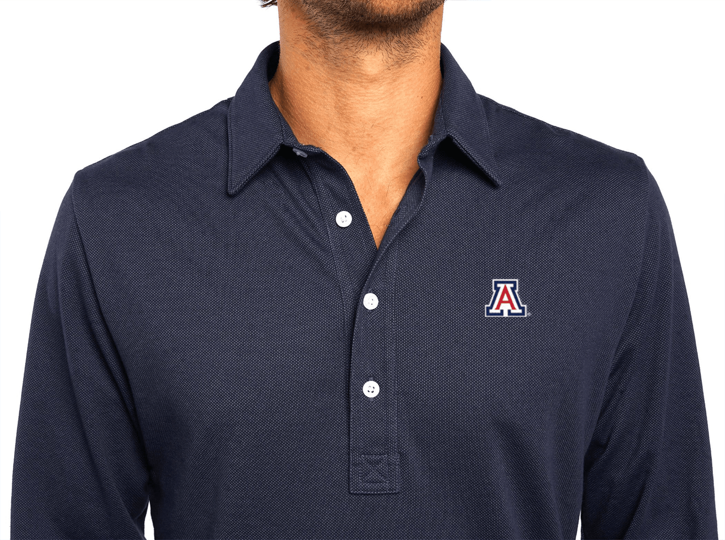Criquet Arizona Jacquard Long Sleeve Range Polo in A, Navy, view 2