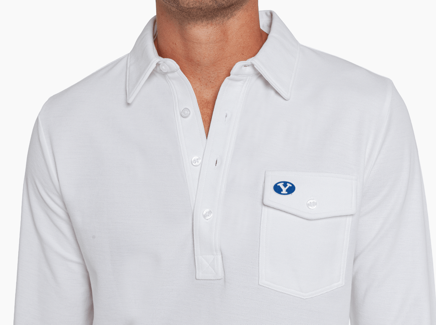 Criquet BYU Long Sleeve Players Shirt in Oval, White, view 2