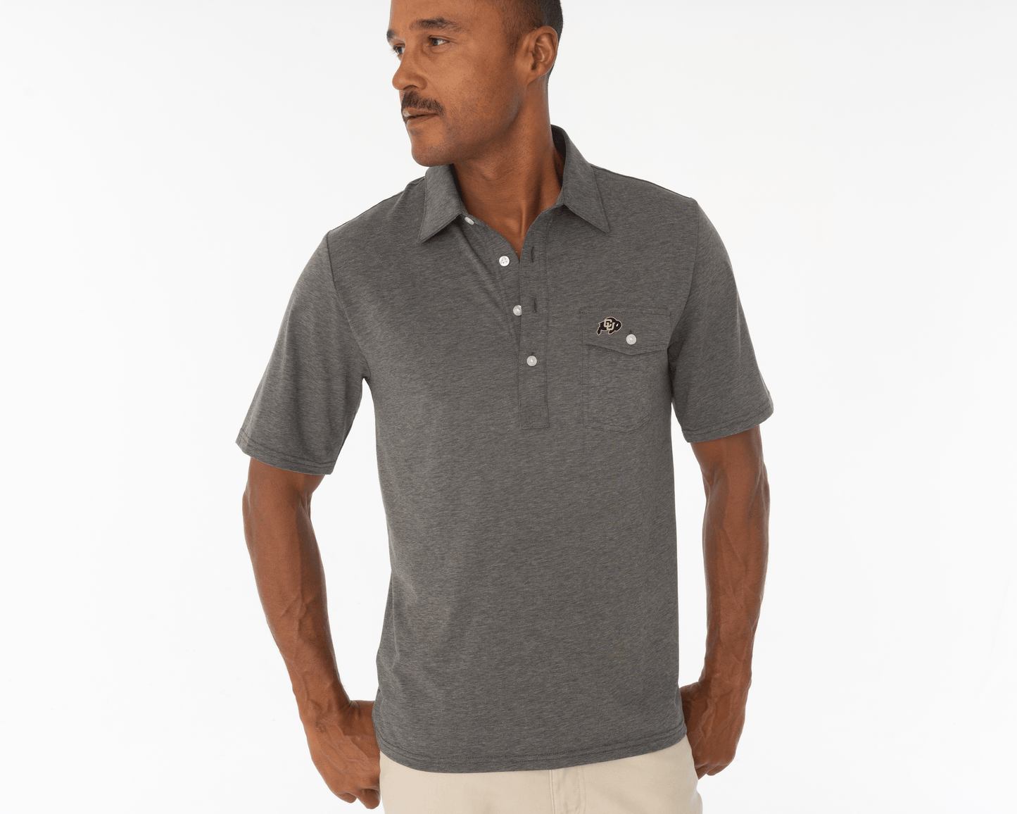 Criquet Colorado in Coaches Players Shirt, CU Buff, Heather Grey, view 5