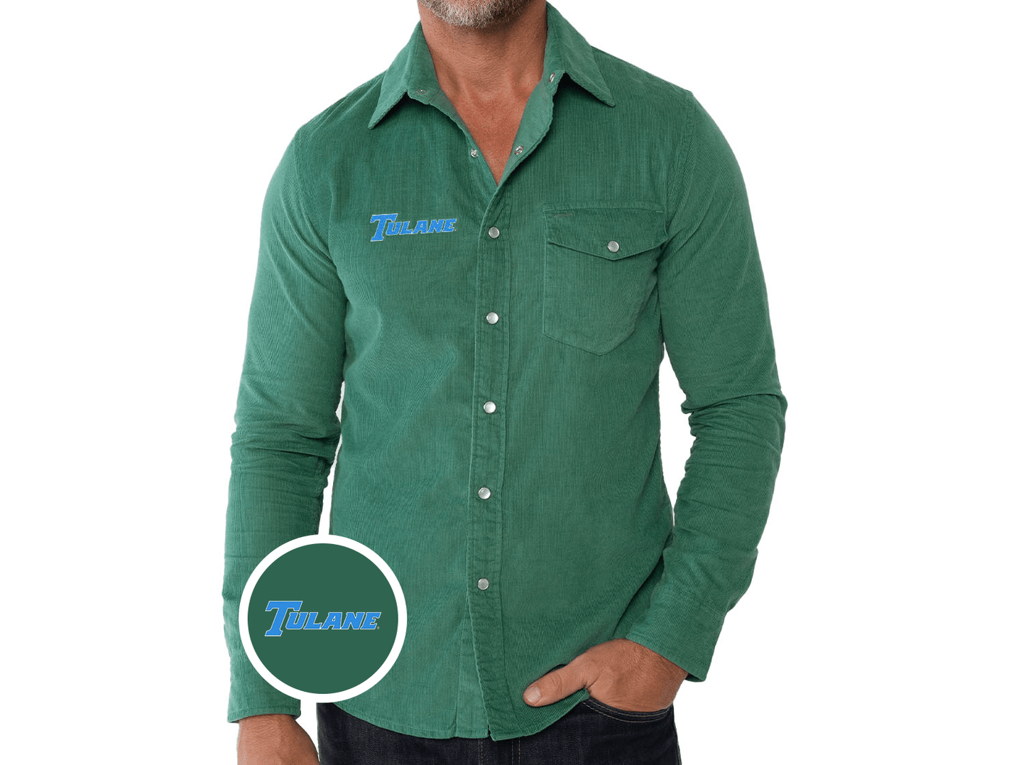 Criquet Tulane Corduroy Pearl Snap in Text, Deep Sea, view 1