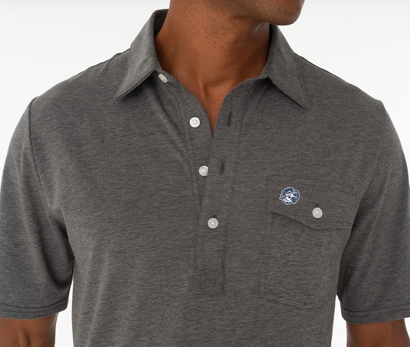 Criquet North Carolina in Coach's Performance Players Shirt, Tarheel Head, Heather Gray, view 2