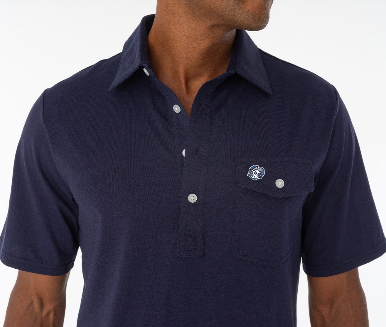 Criquet North Carolina in Coach's Performance Players Shirt, Tarheel Head, Navy, view 3