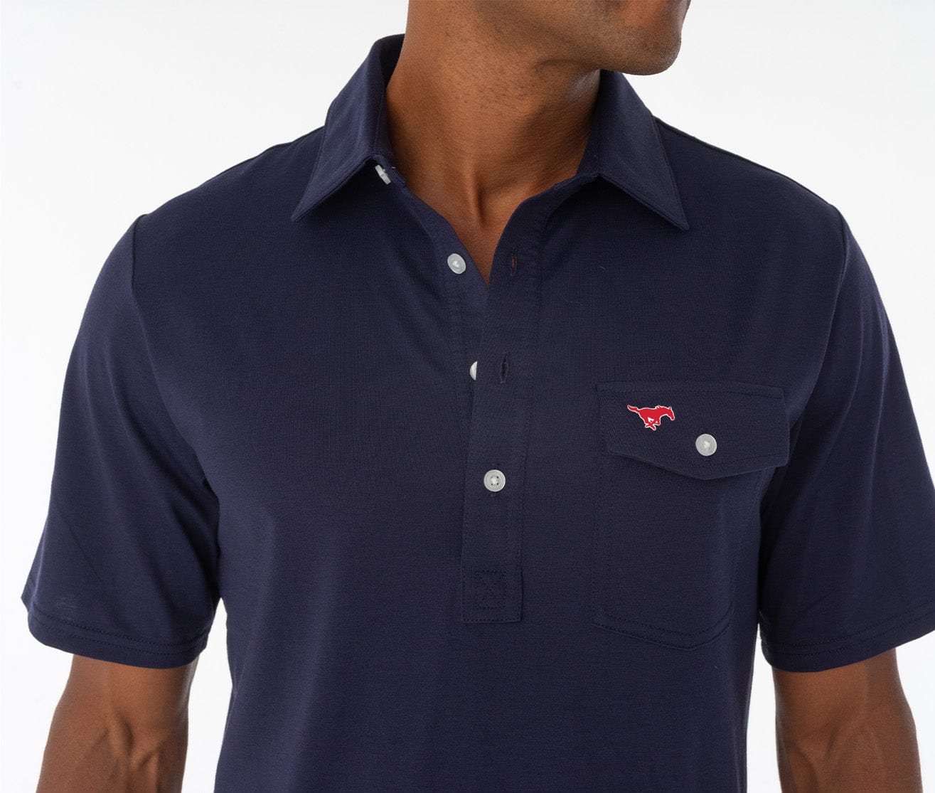 Criquet SMU in Coach's Performance Players Shirt, Mustang, Navy, view 2