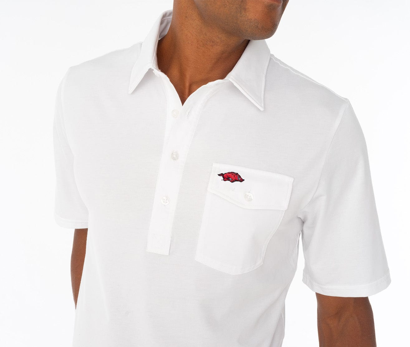 Criquet Arkansas in Coach's Performance Players Shirt, Hog, White, view 2