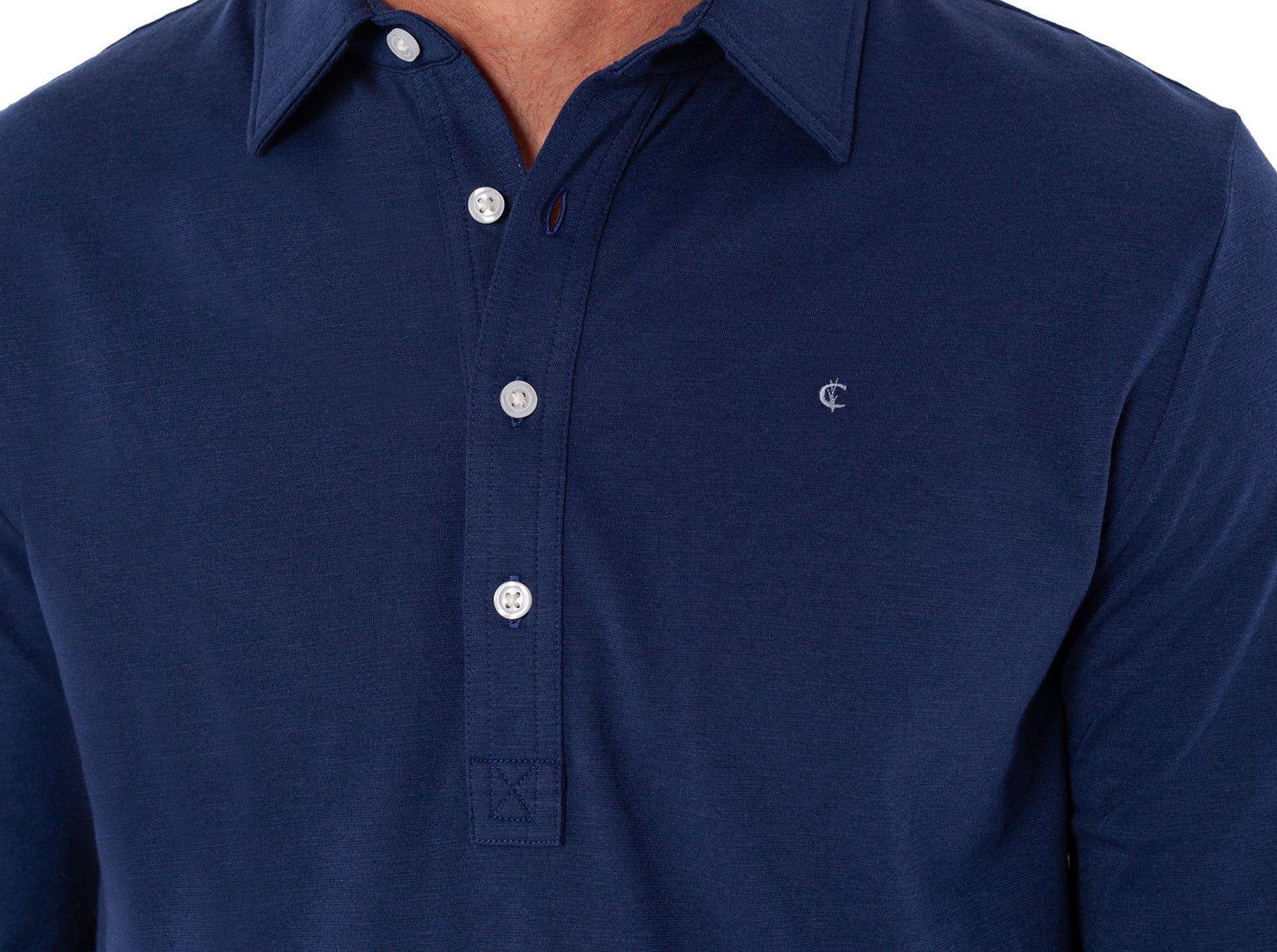 Criquet brrr° Long Sleeve Range Polo in Navy, studio photo