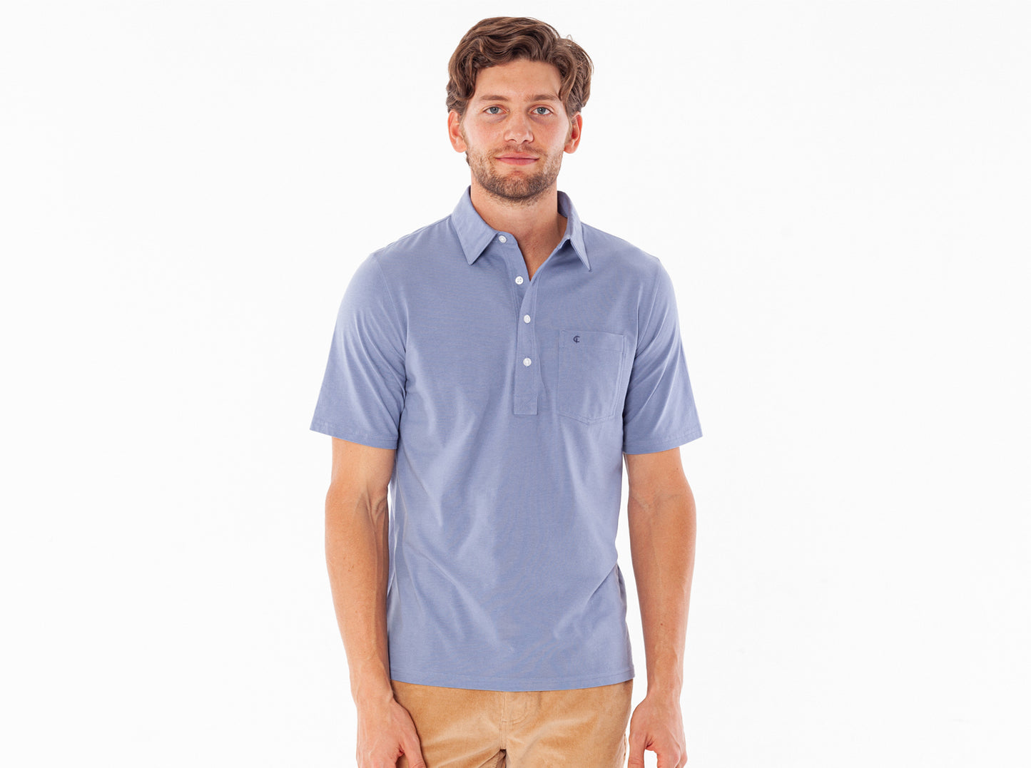 Criquet Top-Shelf Players Shirt in Sunwashed Blue, studio photo