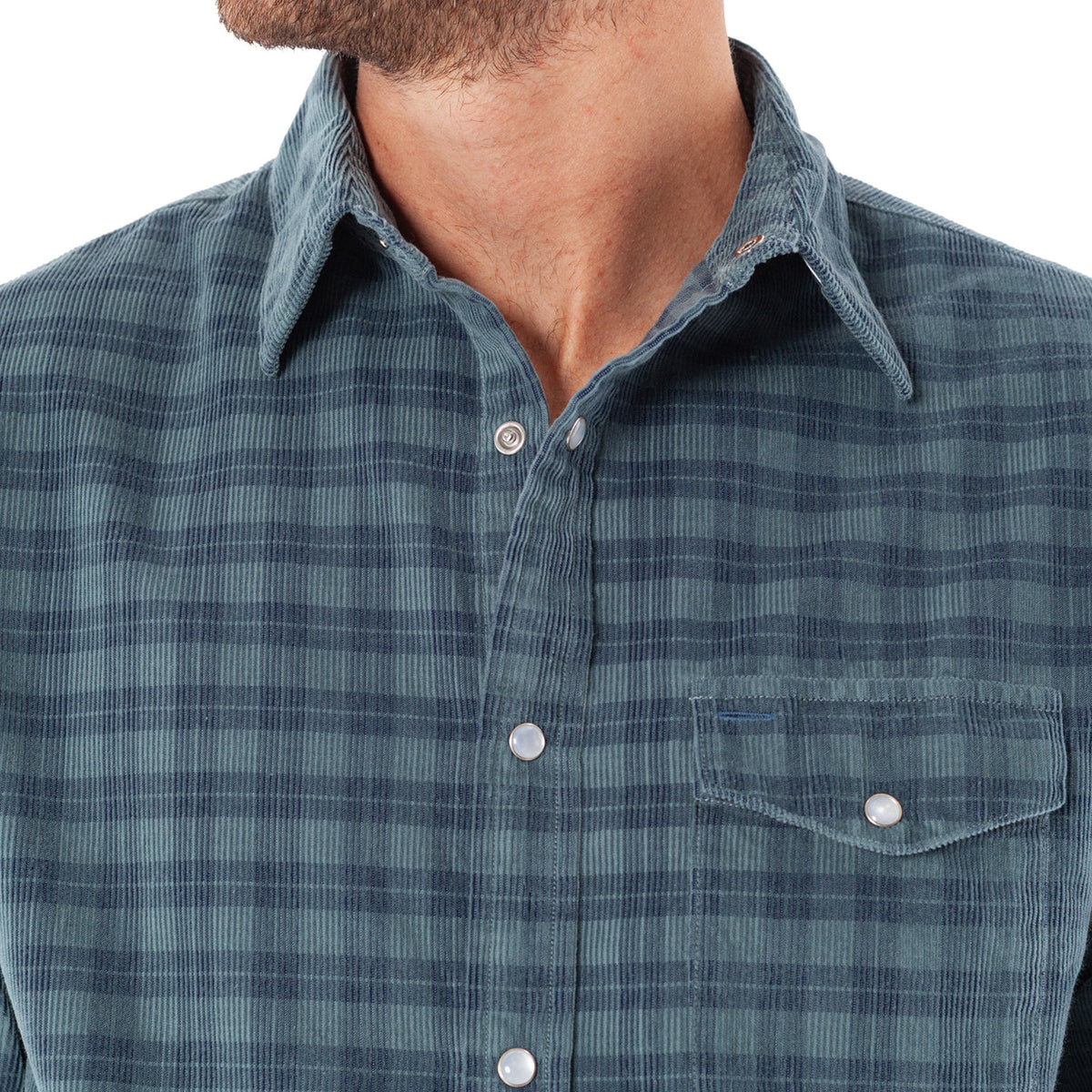 Corduroy Pearl Snap - Slate Check