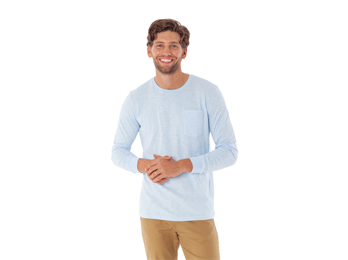 Criquet Cotton Slub Long Sleeve T-Shirt in Ice Blue, studio photo