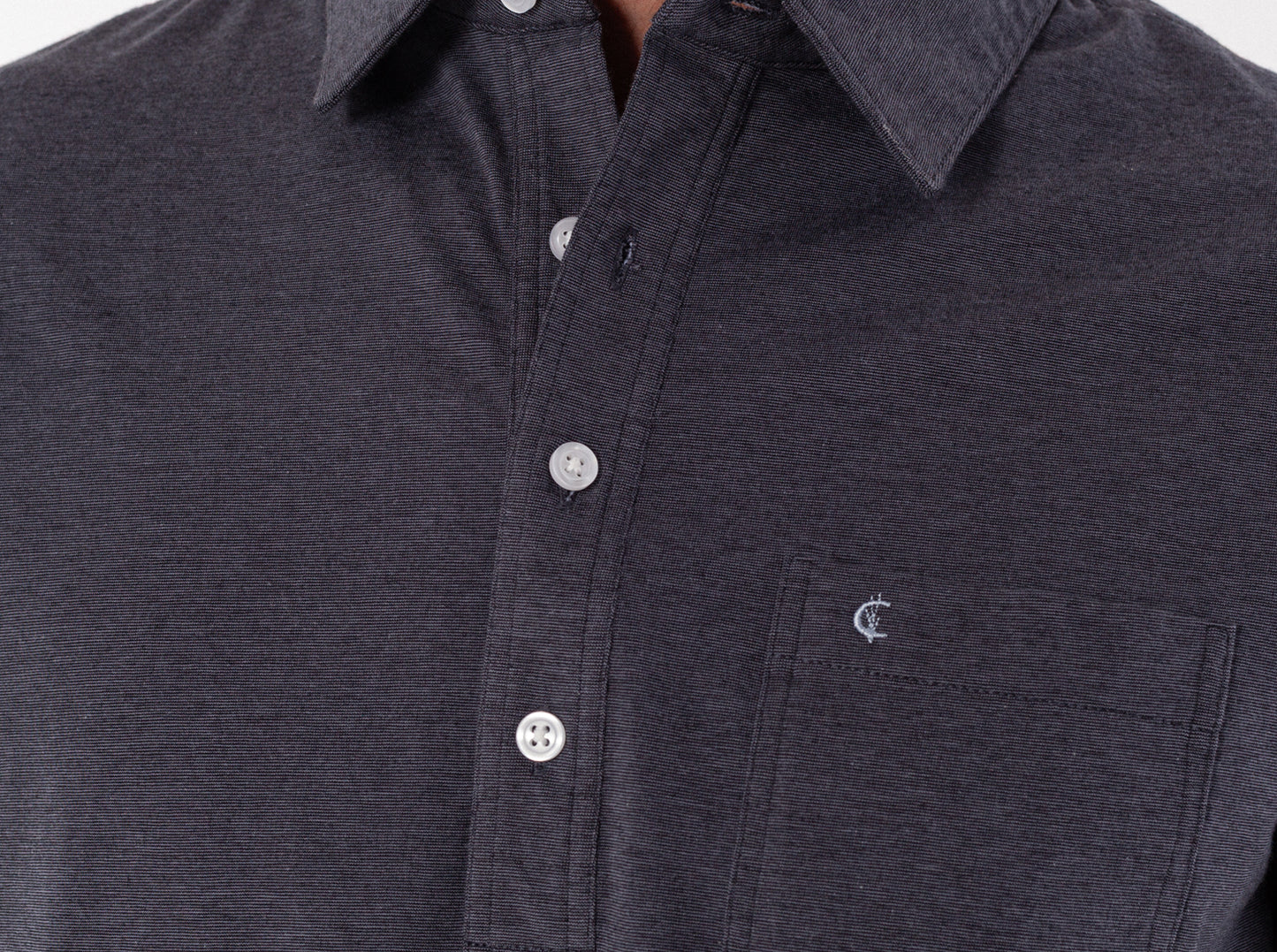 Criquet Top-Shelf Players Shirt in Graphite Microstripe, studio photo