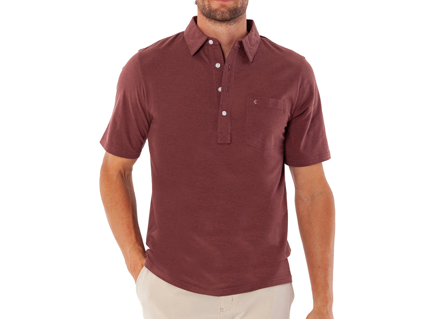 Criquet Top-Shelf Players Shirt in Mudslide Microstripe, studio photo