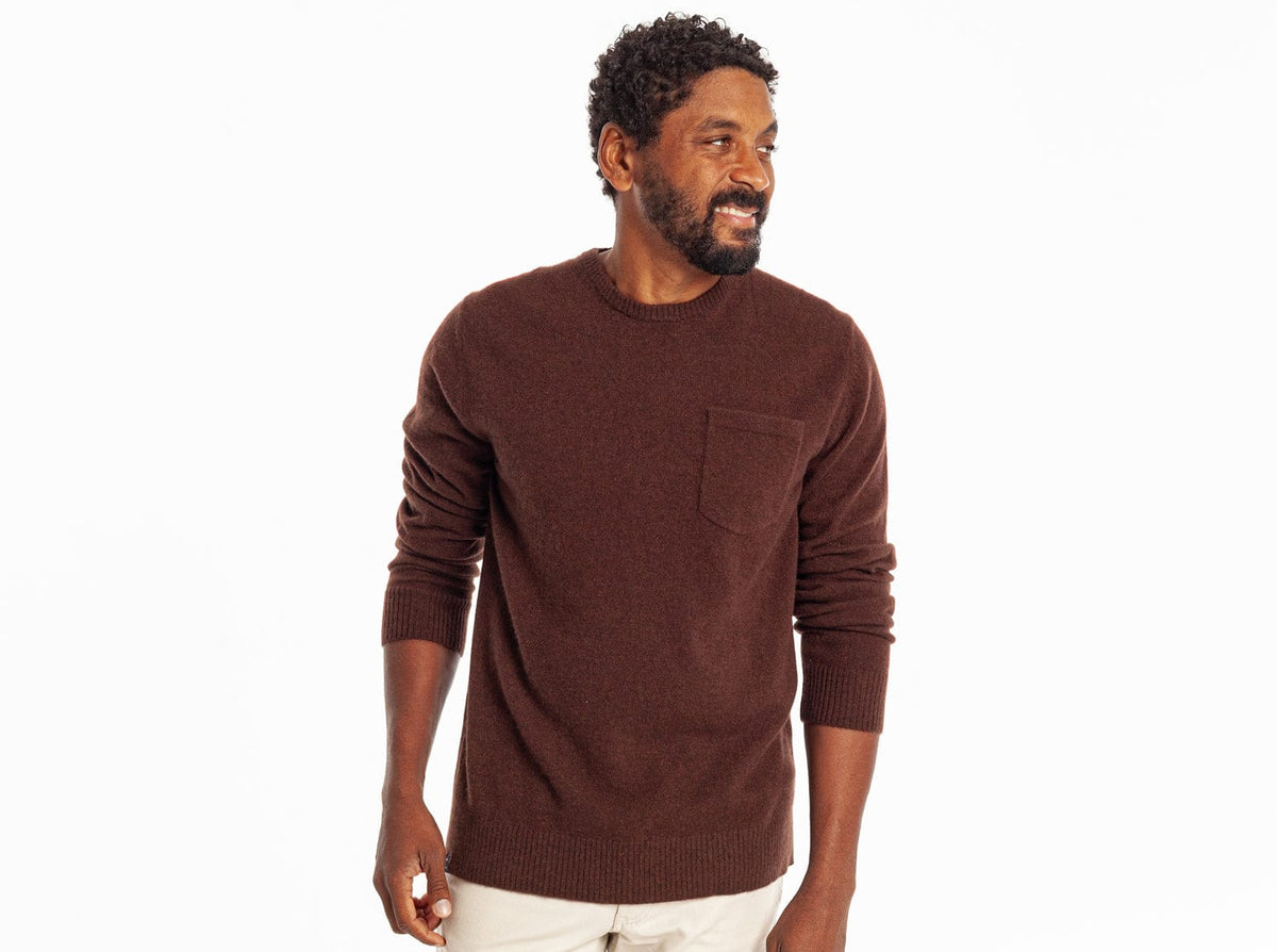 Criquet Legacy Cashmere Pocket Crew in Espresso, studio photo