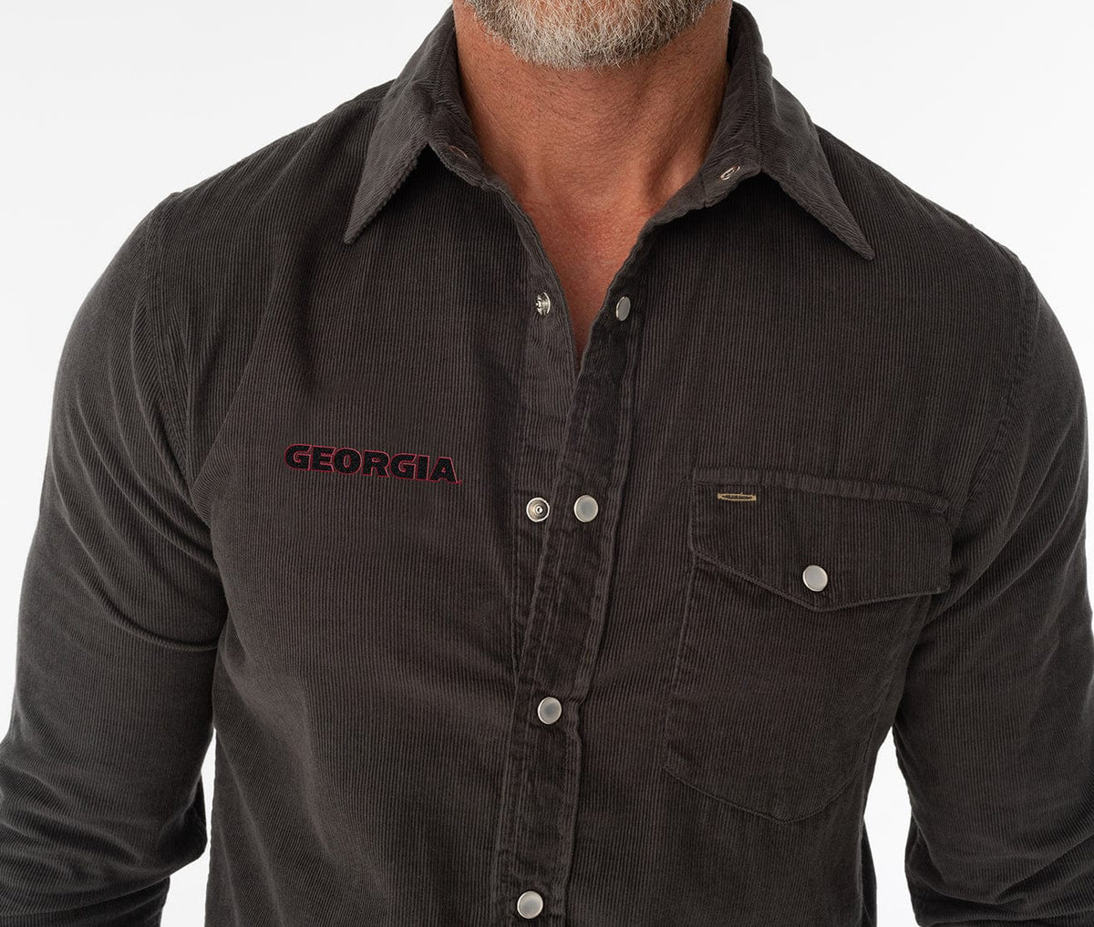 Criquet Georgia Corduroy Pearl Snap in Georgia, Charcoal, view 2