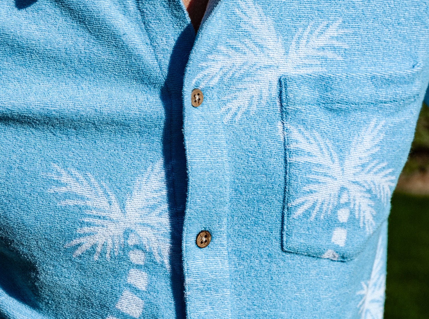 Terrycloth Button Down - Palm Jacquard - Blue - Secondary