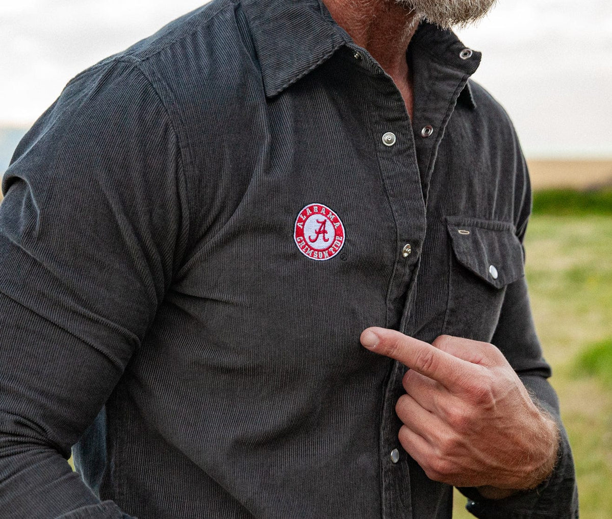 Criquet Alabama Corduroy Pearl Snap in A Badge (R/W), Charcoal, view 6