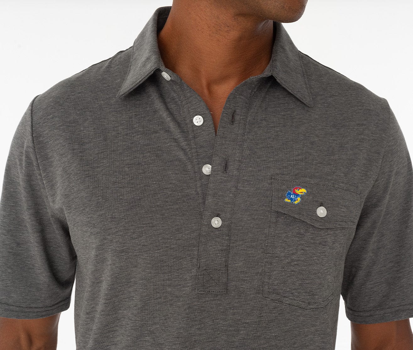 Criquet Kansas Coach's Performance Players Shirt Jayhawk in Heather Gray, view 2