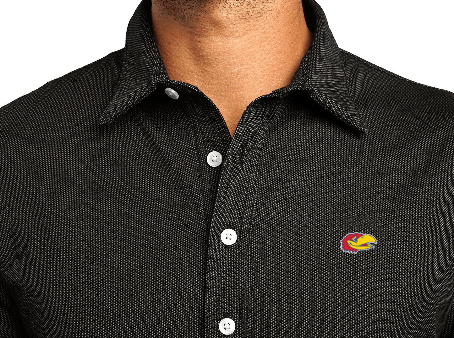 Criquet Kansas Jacquard Long Sleeve Range Polo in Jayhead, Black, view 2