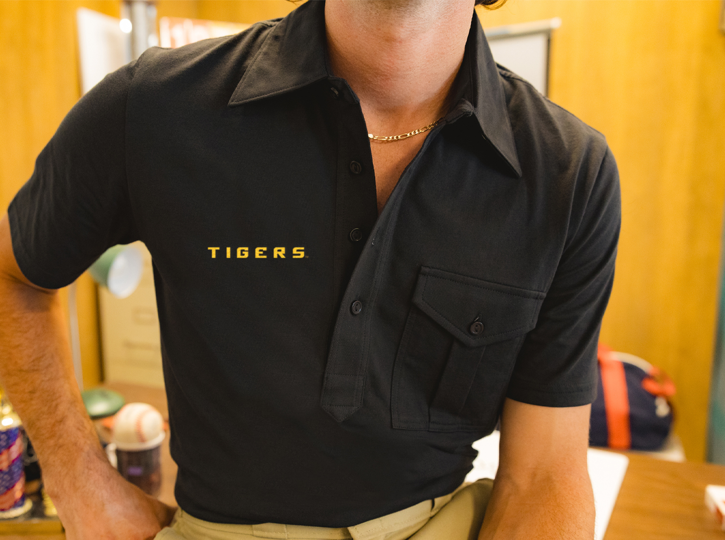 LSU - Retro Coach's Players Shirt - Tigers Text - Black