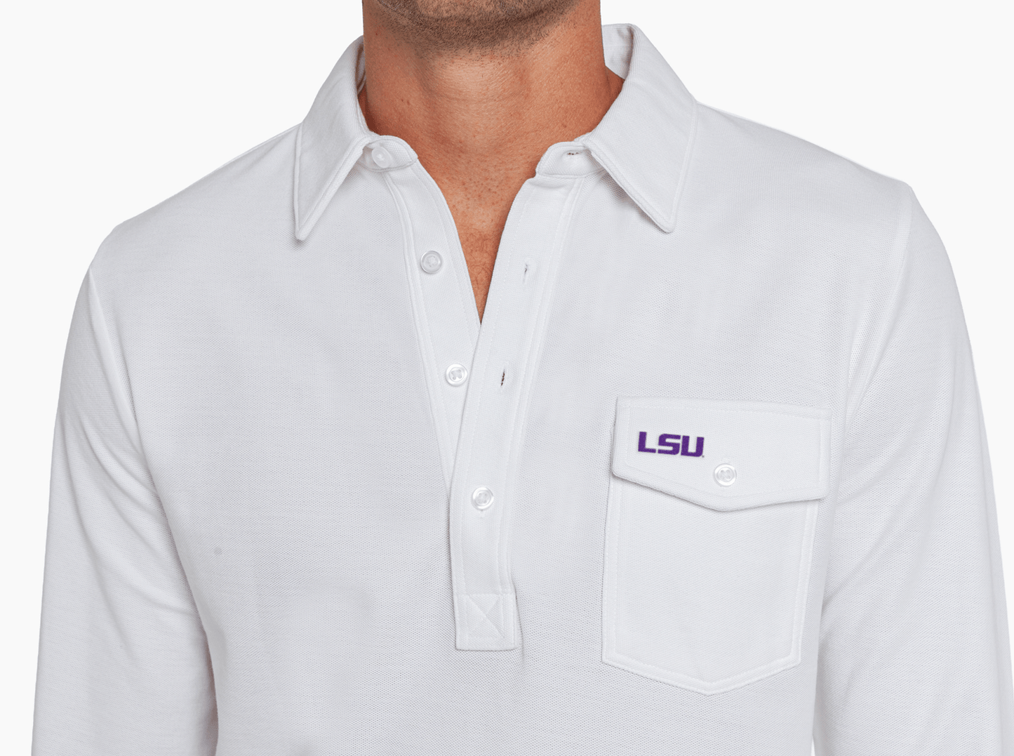 Criquet LSU Long Sleeve Players Shirt in LSU, White, view 2