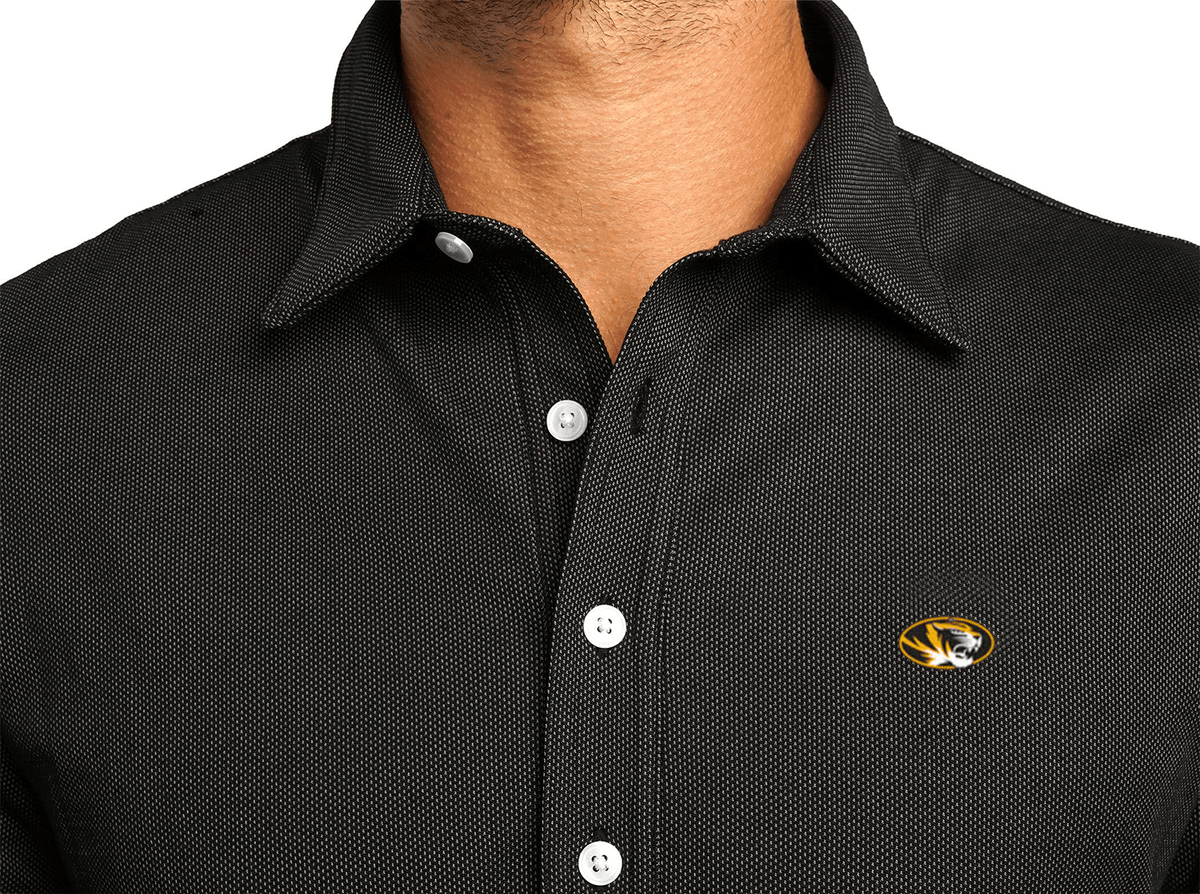 Criquet Missouri Jacquard Long Sleeve Range Polo in Tiger, Black, view 2