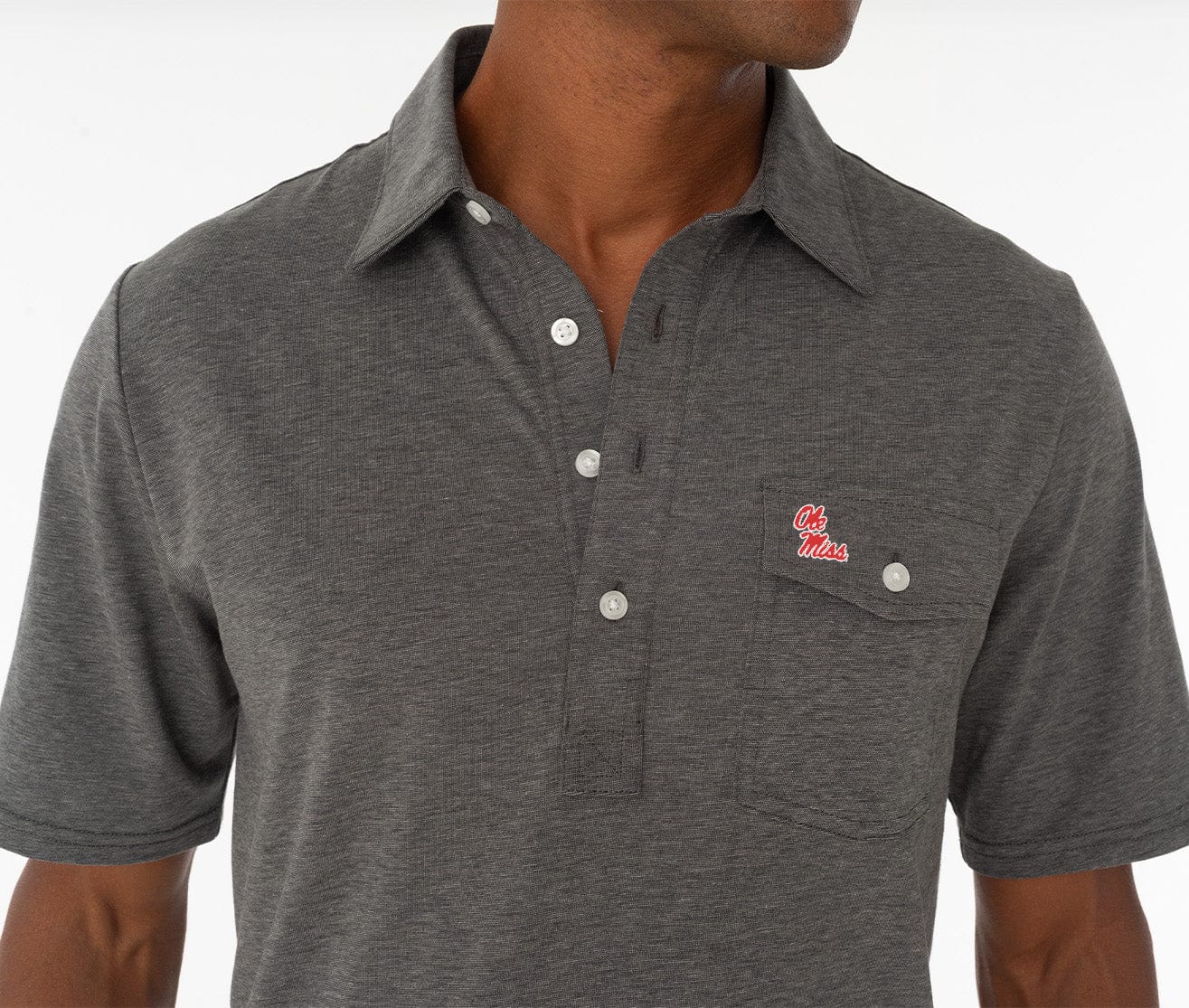 Criquet Ole Miss in Coach's Performance Players Shirt, Ole Miss Stack, Heather Gray, view 2