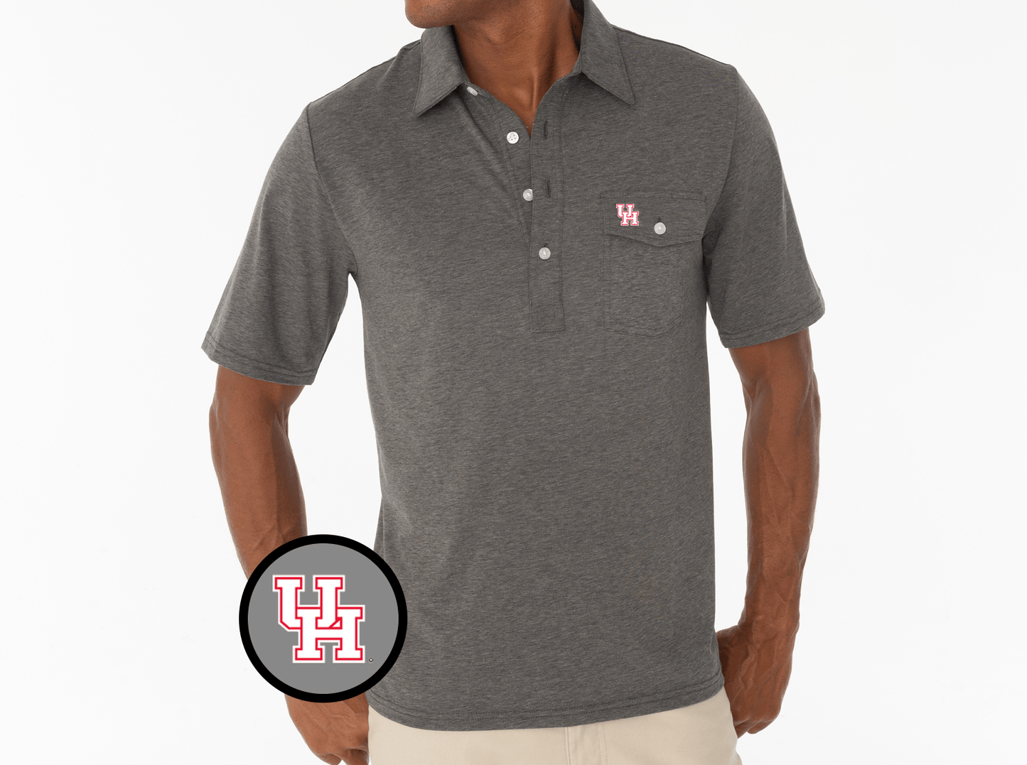 Criquet Houston Coaches Players Shirt in Interlock, Heather Grey, view 2