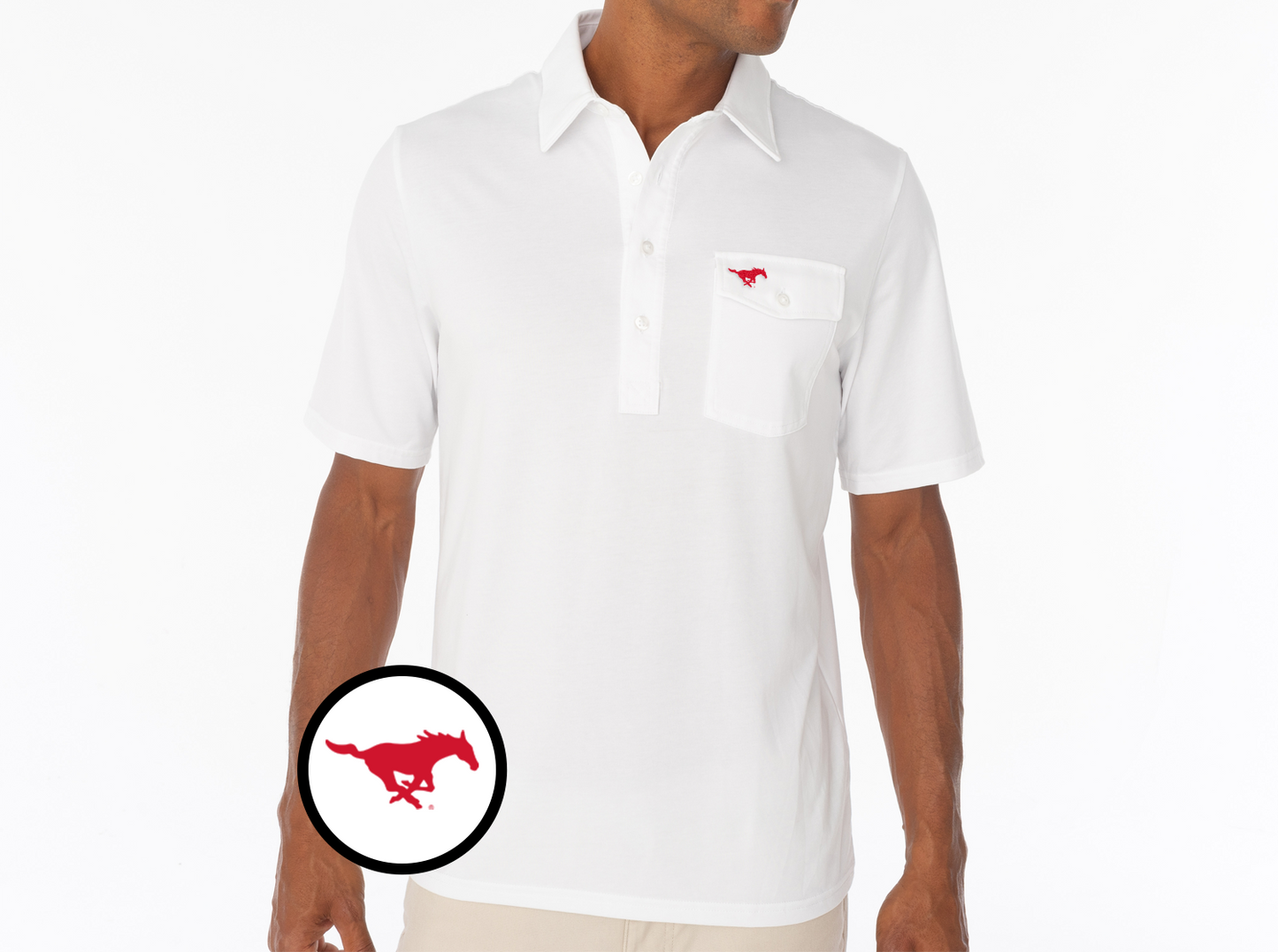 Criquet SMU in Coach's Performance Players Shirt, Mustang, White, view 2