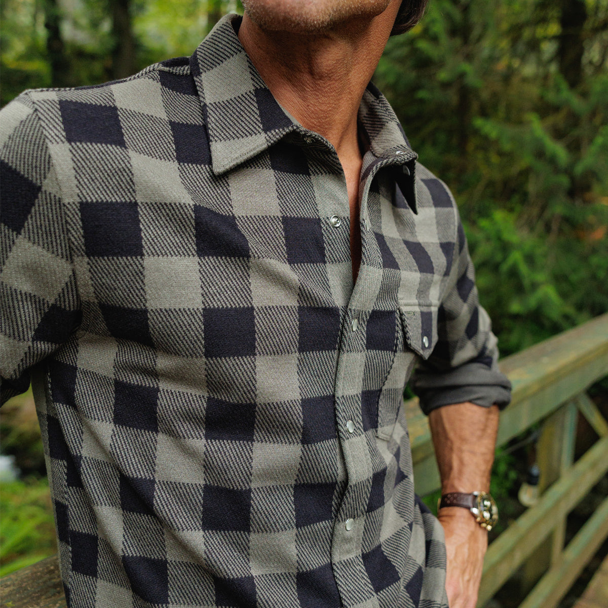 Chill-Knit Twill Pearl Snap - Buffalo Check Black Olive