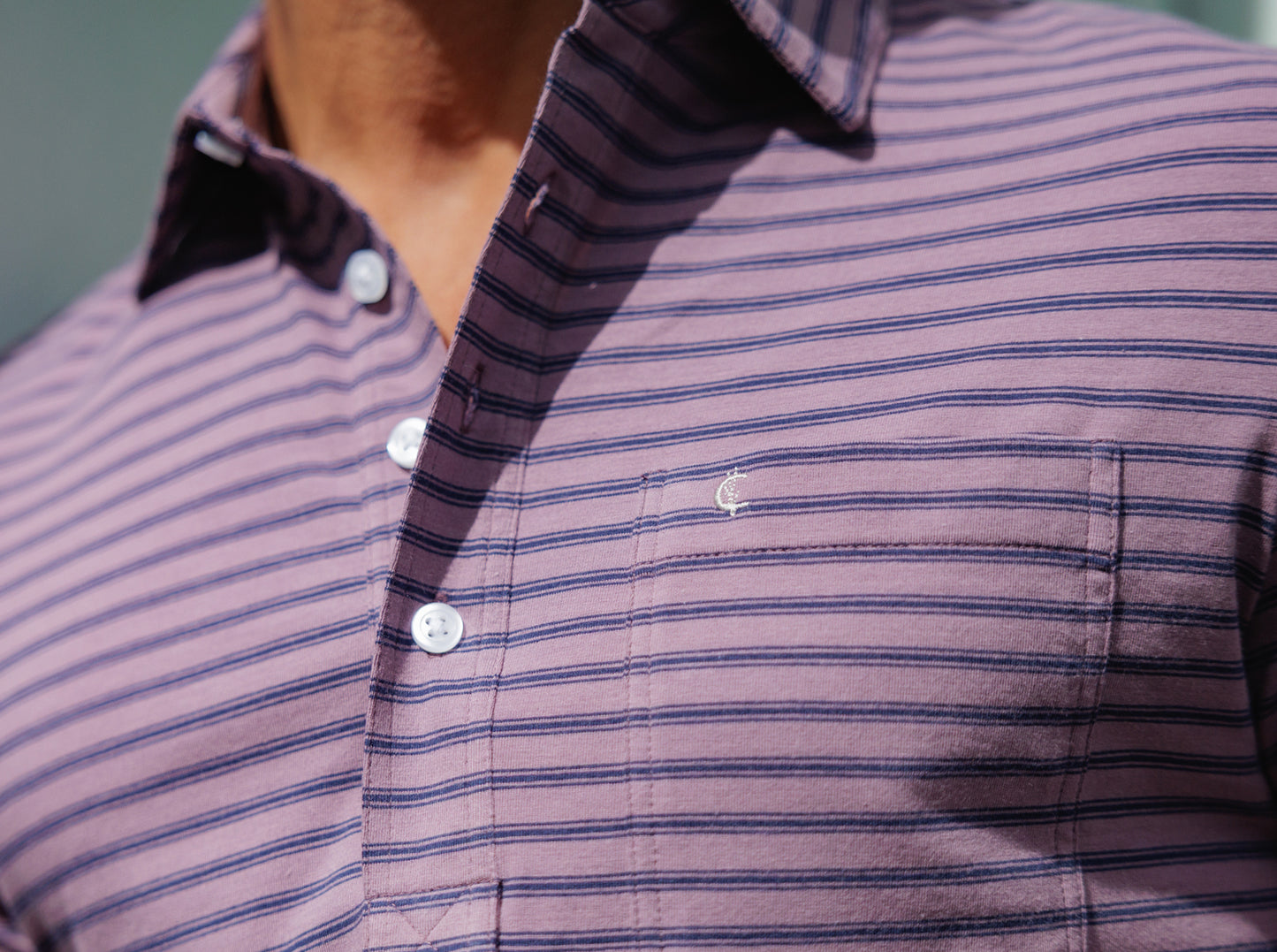 Criquet Top-Shelf Players Shirt in Canyon Stripe Dusk, view 8