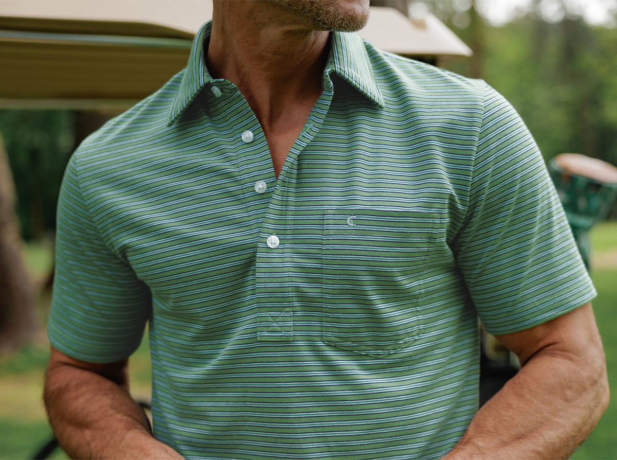 Criquet Performance Players Shirt in Fremont Stripe Green, view 6