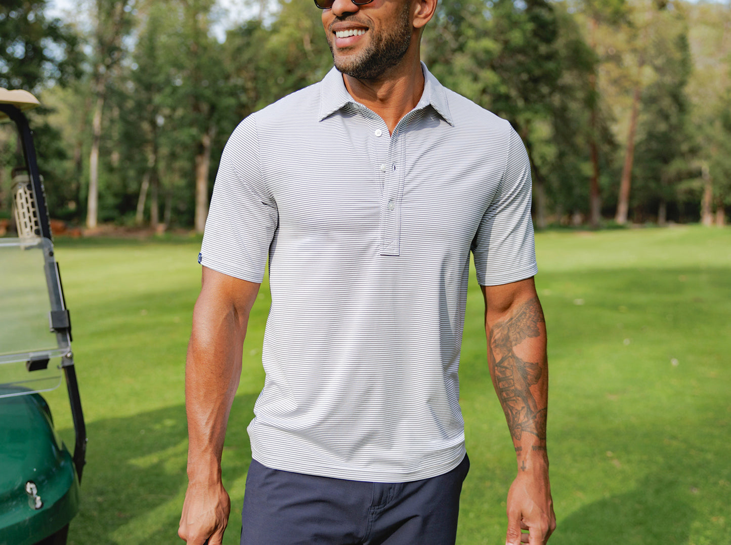 Criquet Performance Sport Range Polo in Hobby Stripe, Gray, view 5