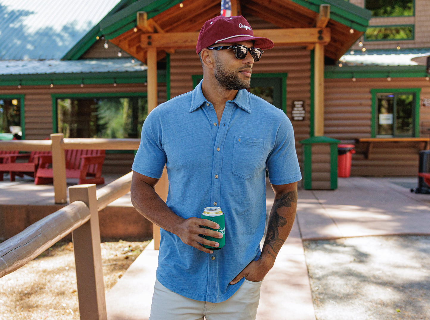 Indigo Knit Short Sleeve Button Down - Light Wash Indigo