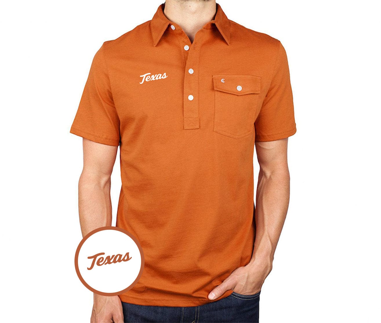 Texas in Coach's Performance Players Shirt, Texas Script/Criquet, Burnt Orange, view 2