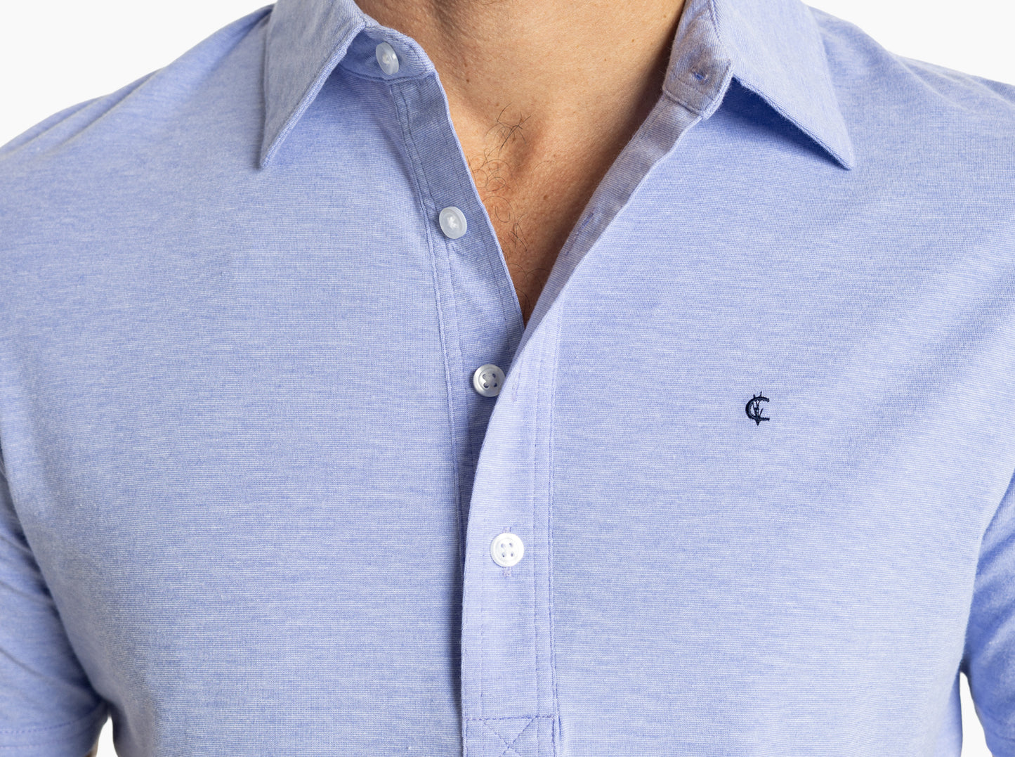 Criquet Slim Fit Top-Shelf Range Polo in Bluebonnet Microstripe, studio photo