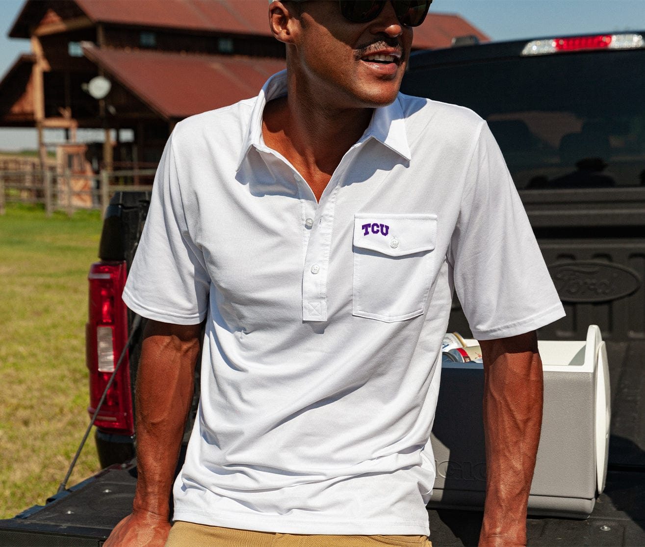 Criquet TCU in Coach's Performance Players Shirt, TCU Mark, White, view 7