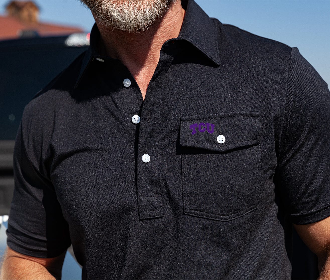 Criquet TCU in Coach's Performance Players Shirt, TCU Mark, Black, view 7