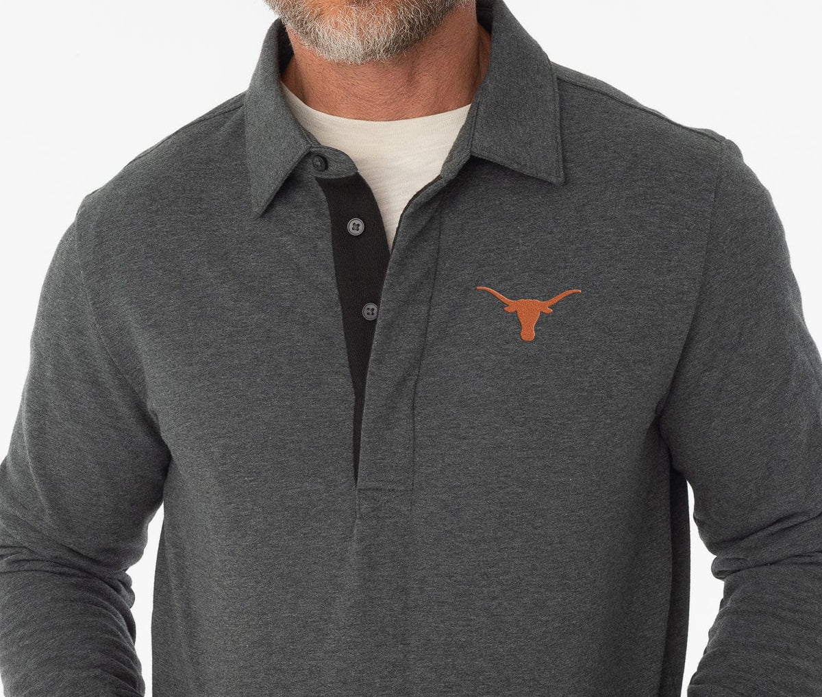 Criquet Texas in Collared Sweatshirt, Longhorn, Heather Charcoal, view 2