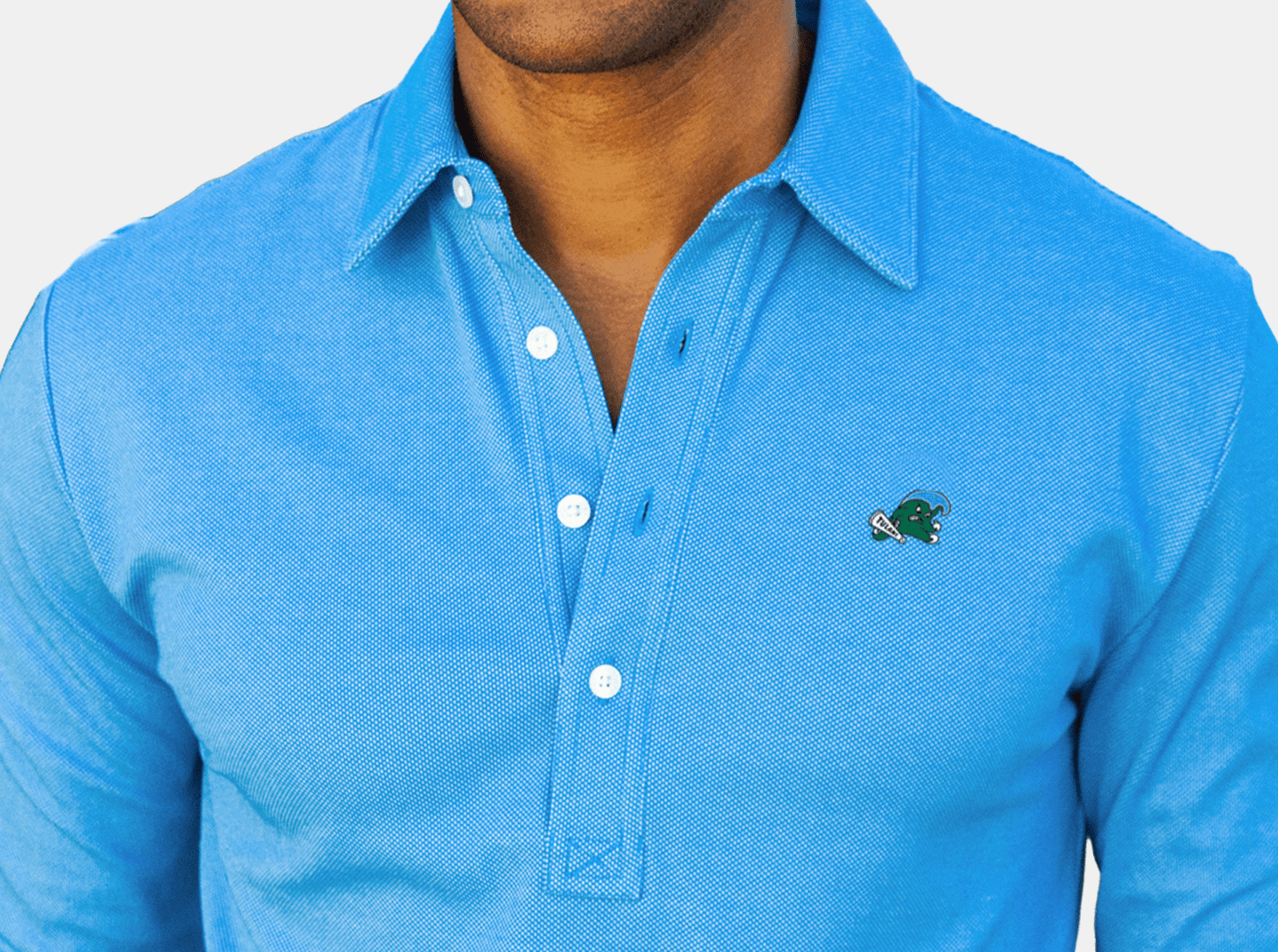 Criquet Tulane Jacquard Long Sleeve Range Polo in Riptide, Blue, view 2