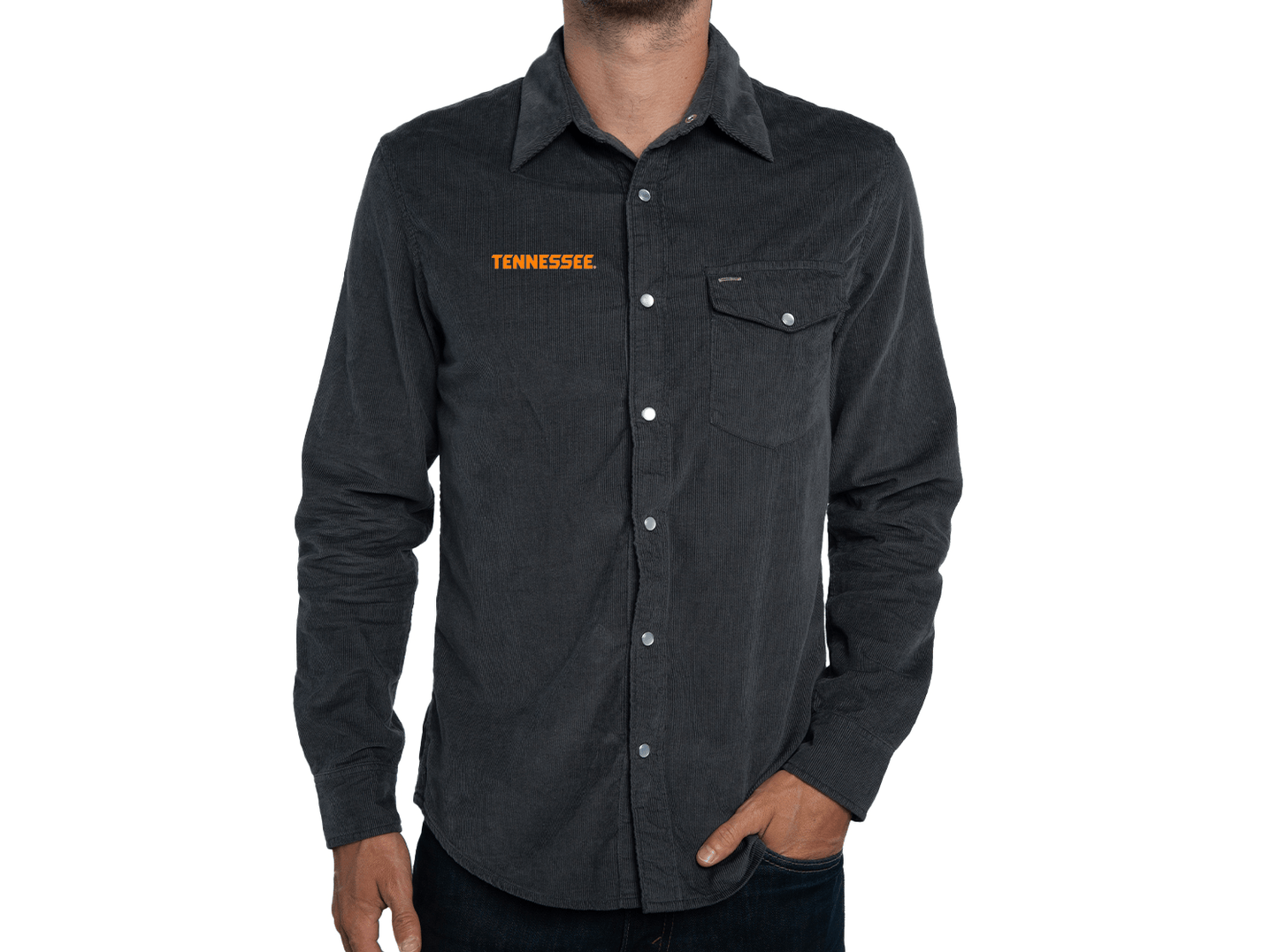 Criquet Tennessee Corduroy Pearl Snap in Tennessee, Charcoal, view 1